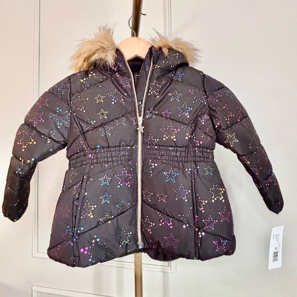 Puffer Jacket Fur Hood Star Accents MSRP $75